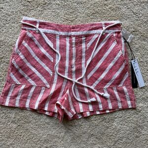 Nicole Miller 100% Linen Striped Drawstring Shorts M NWT